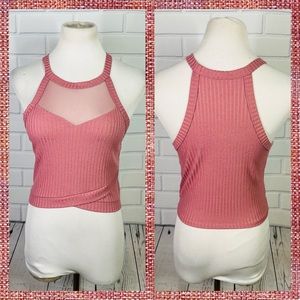 10/$25🦋 Bozzolo Dusty Pink Mesh Racerback Crop Top - Size Large